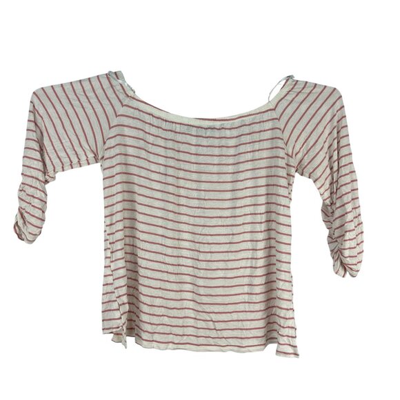 Lulus Womens Striped Off Shoulder Top XL Pink White Casual Lightweight - Picture 2 of 5